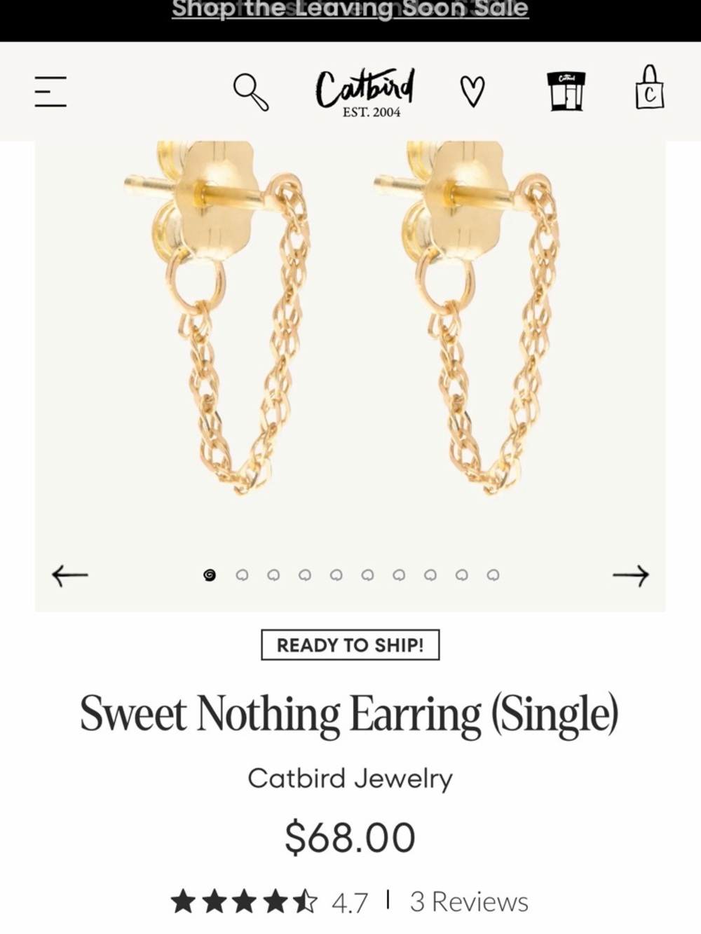 Catbird Sweet Nothing Single Earring in Gold